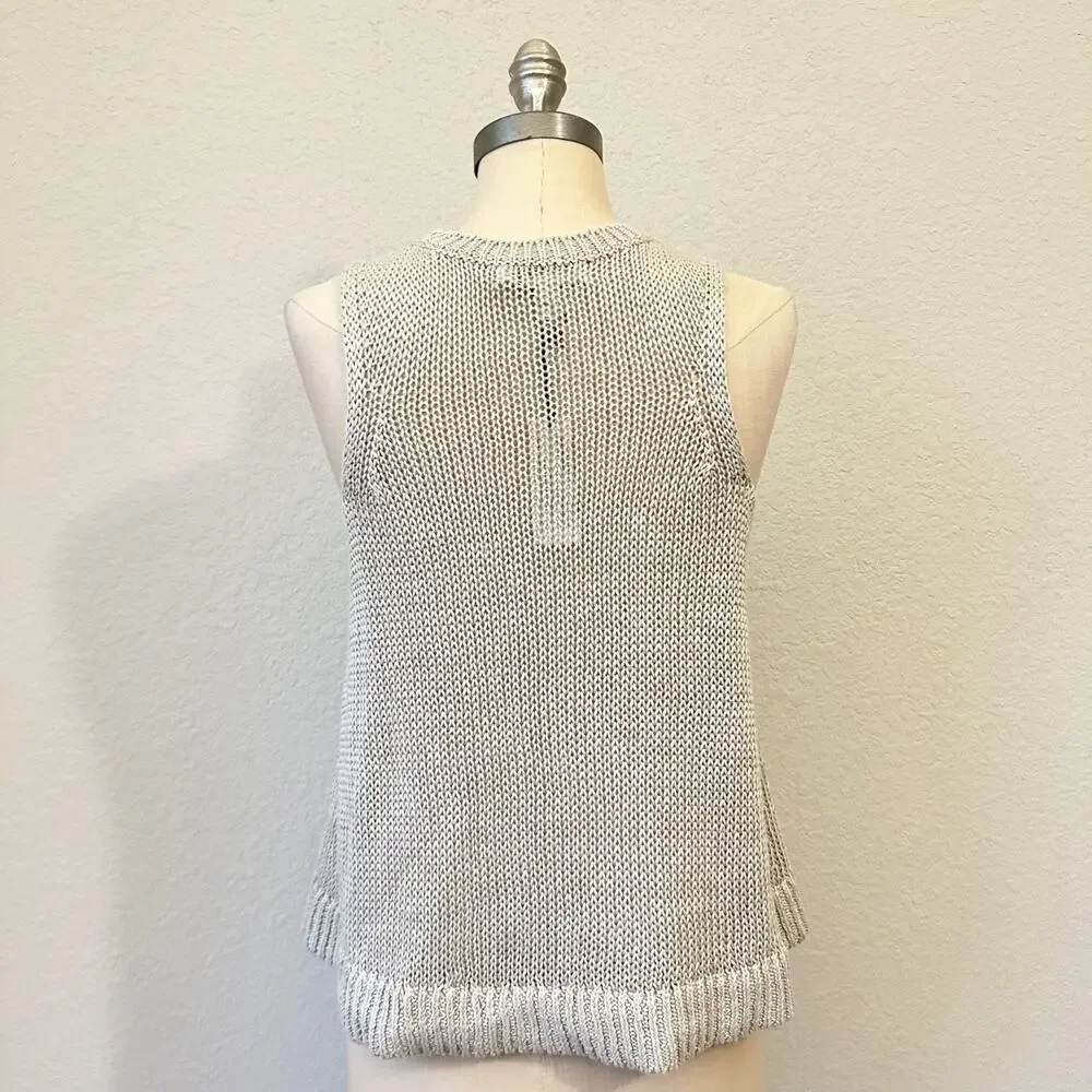 BANANA REPUBLIC Sweater Tank Beige Heirloom Linen Open Knit Pullover NWT - Picture 2 of 9